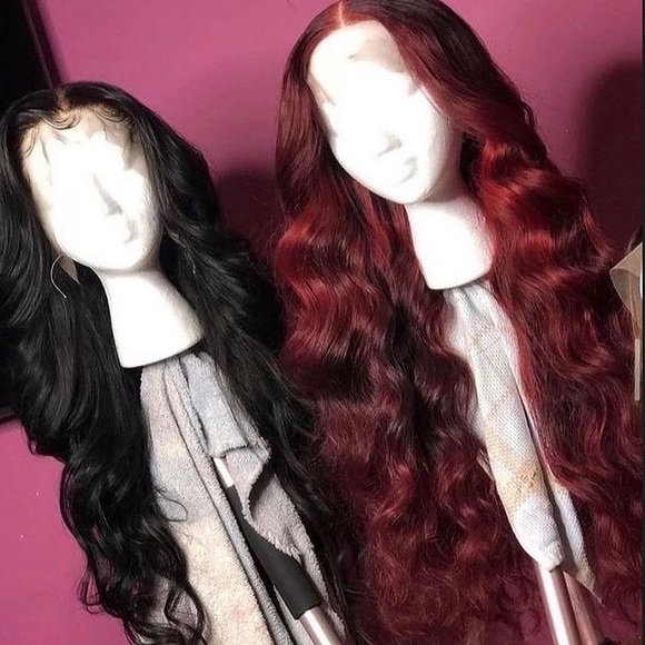 Black and. Burgundy Human Virgin Hair Pre Plucked Lace Front Wigs